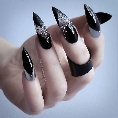 nails stiletto black|More.